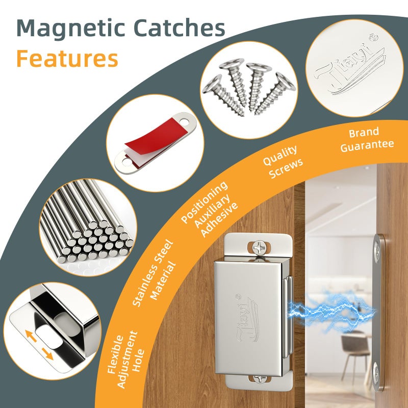 Jiayi Magnetic Cabinet Magnet Closure Jiayi 10 Pack Drawer Magnetic Latch 30 lbs Cupboard Latch Magnet Cabinet Door Catch Heavy Duty Kitchen Cabinet Magnetic Catch Closet Door Magnetic Catch - Image 4